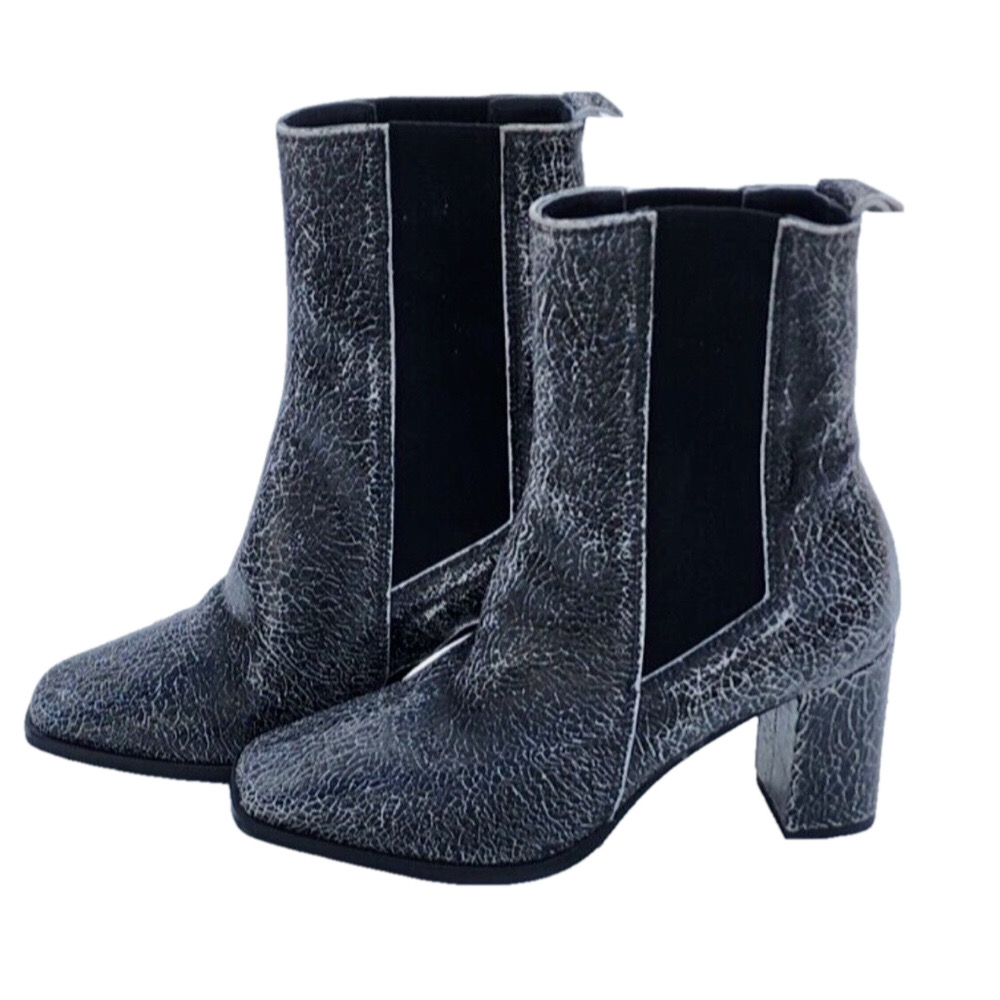 JANET & JANET Women's ITALIAN Cracked Black Ankle Pull On Boots US 6 EU 36 NEW